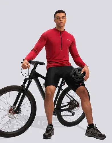 Miniatura 6 de Maillot de ciclismo para hombre con 3+1 bolsillos traseros con cremallera, manga larga, absorción de humedad, UPF 50+ media cremallera