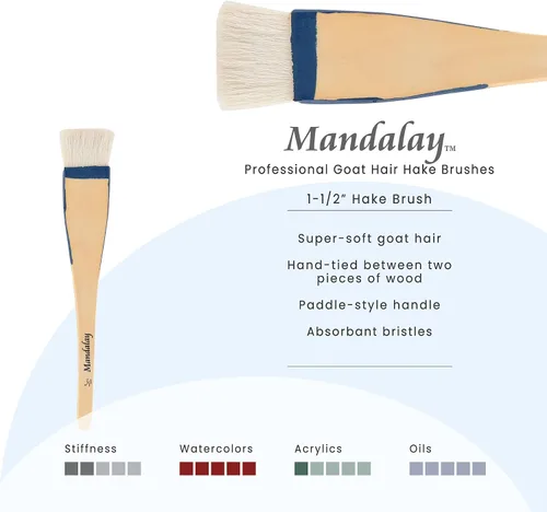 Miniatura 2 de Creative Mark Mandalay - Cepillo profesional de merluza para cabello de cabra – Brocha de pintura de 1-1/2 pulgadas de ancho con mango de paleta
