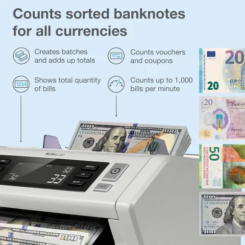 Miniatura 2 de Safescan Máquina contadora de dinero 2210 con detección de falsificaciones, multimonedas, modos de agregar/lote, pantalla LCD, recuentos de alta