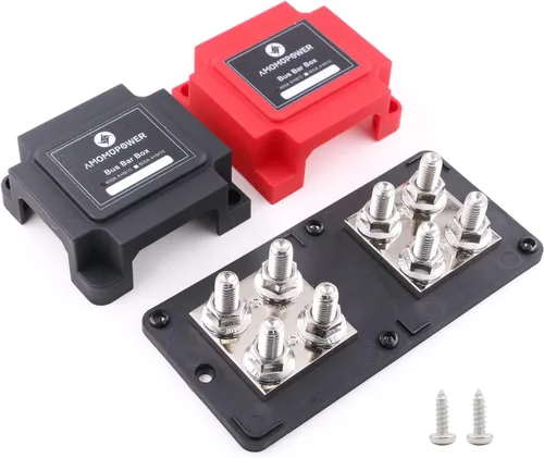 Miniatura 12 de Barra colectora de 12V-48V DC 100A Bloques de distribución de energía Módulo de servicio pesado 4 postes de 1/4 pulgadas + 12 terminales