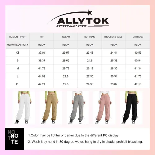 Miniatura 6 de Allytok Pantalones de paracaídas para mujer, pantalones cargo holgados con bolsillos con cordón Y2K Streetwear