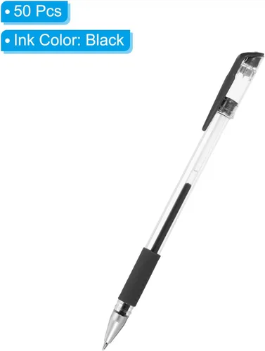 Miniatura 3 de PATIKIL Bolígrafos de gel negros, 50 unidades de punta fina con agarre suave negro, bola de rodillo de 0.020 in, bolígrafos de tinta de gel de 5.906