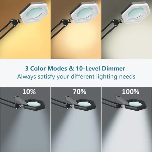 Miniatura 3 de Lupa con luz y soporte, lámpara de escritorio con lupa LED regulable con abrazadera, 3 modos de color, luces de aumento manos libres para trabajo