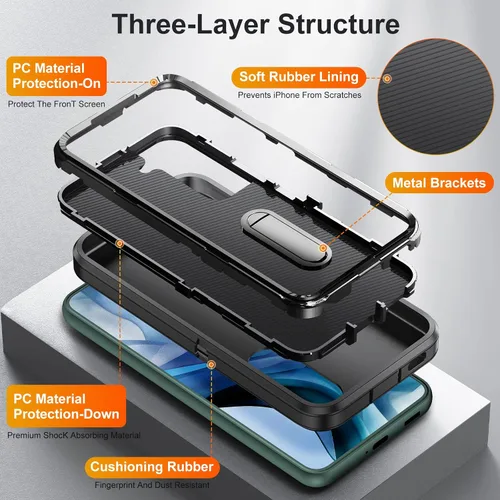 Miniatura 6 de Funda para Samsung Galaxy S22 Plus con función atril de 3 capas de grado militar, funda protectora de silicona resistente a prueba de golpes