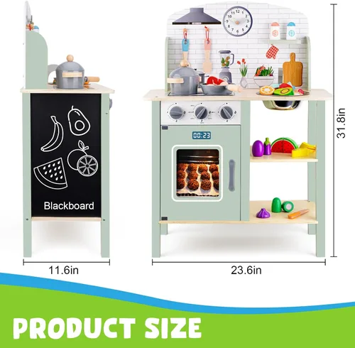 Miniatura 5 de Juego de cocina de madera para niños pequeños de 1 a 3 años, juego de cocina de juguete de simulación, juguetes de cocina con accesorio de juguete