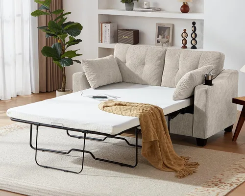 Miniatura 2 de CHIC HOUSE Sofá cama extraíble, sofá cama tamaño completo, sofá convertible 2 en 1 de pana con carga USB, sofá de espuma viscoelástica para sala