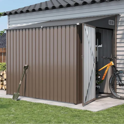 Miniatura 20 de Cobertizo de almacenamiento para exteriores de 5 x 3 pies, cobertizo de herramientas de jardín de metal con techo inclinado y puerta con cerradura
