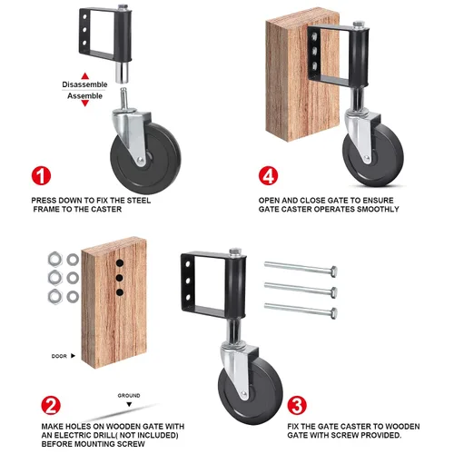 Miniatura 5 de Ronlap Ruedas de Puerta para Puerta de Madera, Rueda de Rodamiento de Puerta con Resorte Cargado para Tubo de Metal Puerta Batiente Rueda de Puerta