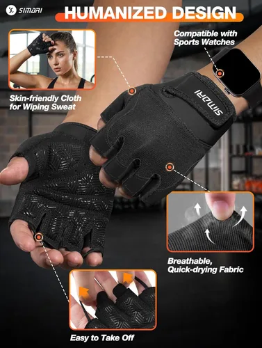 Miniatura 5 de SIMARI Guantes transpirables de entrenamiento para hombres y mujeres, guantes de levantamiento de pesas con acolchado, agarre, protección completa