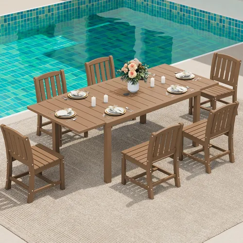 Miniatura 17 de SERWALL Juego de comedor para exteriores de 9 piezas, mesa de comedor expandible de 60 a 83 pulgadas y 8 sillas de polietileno de alta densidad
