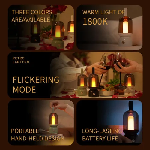 Miniatura 2 de Lámpara de mesa LED retro portátil, linterna LED vintage con batería inalámbrica, lámpara de escritorio USB, luz nocturna de campamento
