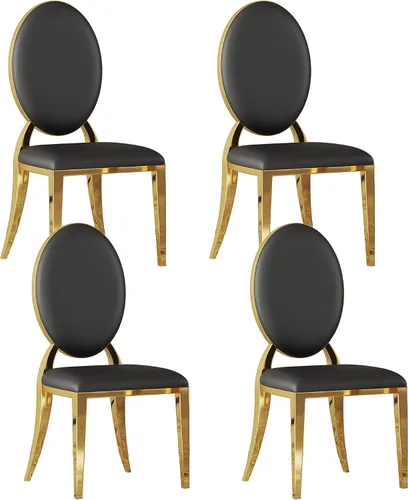 Miniatura 41 de Juego de 2 sillas con 2 sillas de comedor de piel sintética blanca, silla de cocina moderna con respaldo ovalado y patas de acero inoxidable