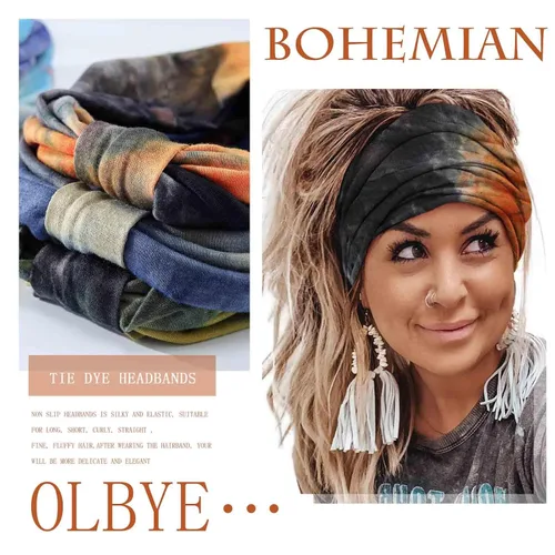 Miniatura 4 de Olbye Diademas anchas para mujer, diademas bohemias anudadas, diadema turbante anudada, teñido anudado, bandas elásticas antideslizantes