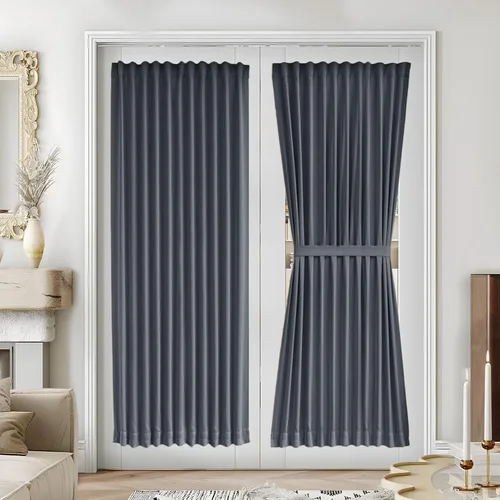 Miniatura 43 de Vatge - Cortinas autoadhesivas para puerta francesa, tratamiento de ventana con filtro de luz sin varillas ni perforaciones para puertas de cristal