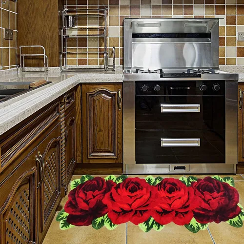 Miniatura 2 de UKELER Alfombra antideslizante para cuarto de lavado, 65 x 23.6 pulgadas, diseño de rosas rojas, para dormitorio de niñas Rojo