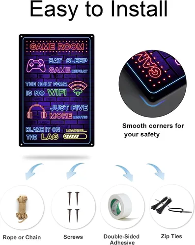Miniatura 6 de ALKB Cartel de metal divertido para videojuegos, regalo para niños, decoración de habitación de jugadores, 8 x 12 pulgadas