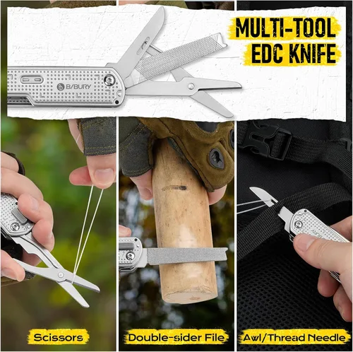 Miniatura 8 de BIBURY Cuchillo de bolsillo multiherramienta BI2056, cuchillo multiherramienta de acero inoxidable con clip, cuchillo plegable multiherramienta EDC