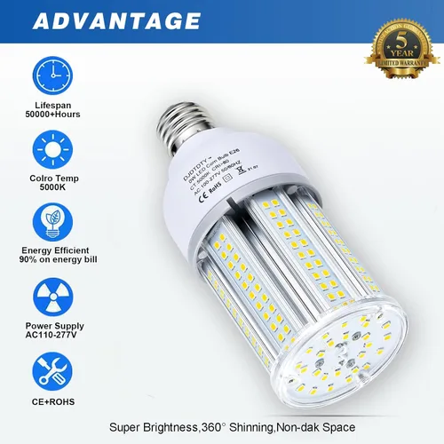 Miniatura 3 de Amazon - Bombilla LED de maíz de 35 W, base E26, 5000 lúmenes, 5000 lúmenes, 5000 K, luz diurna, 100 V ~ 277 V, bombilla para interior y exterior