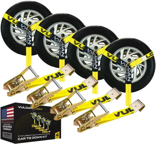 Miniatura 11 de VULCAN Amarre para automóvil con anclajes de cadena, estilo lazo, 2 pulgadas x 96 pulgadas, paquete de 4 unidades, alta visibilidad, carga