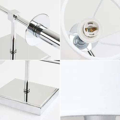 Miniatura 6 de PERMO Aplique de pared industrial rústico clásico individual con pantalla textil blanca acampanada y soporte de columna cónico cromado