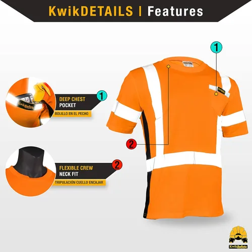 Miniatura 5 de KwikSafety - Charlotte, NC - Camisa de seguridad de manga corta OPERATOR [cinta reflectante sólida] Clase 2 Cumple con ANSI OSHA Cinta básica