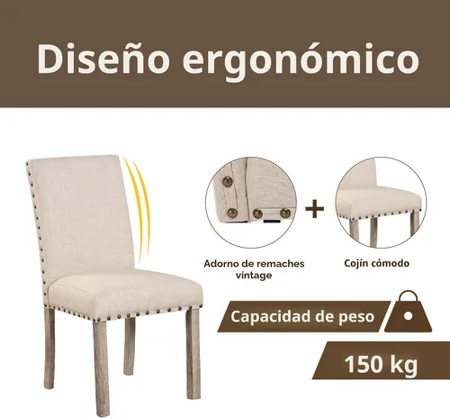 Miniatura 3 de Morden Fort Juego de Comedor Estilo Granja para 4, Mesa Rectangular de Madera de 60" y 4 Sillas Tapizadas con Detalles de Tachuelas, Juego de Mesa