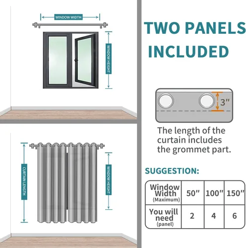 Miniatura 6 de BGment Cortinas opacas con aislamiento térmico y ojales, cortinas para oscurecer la habitación y la sala de estar, juego de 2 paneles