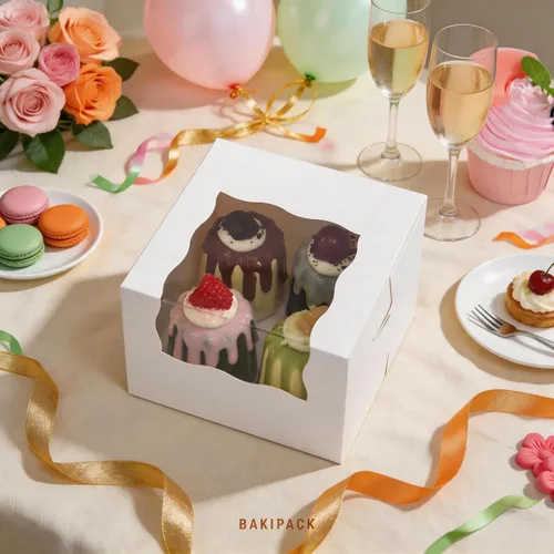 Miniatura 2 de 25 cajas para pastel enrollado, cajas de panadería blancas con ventana, 5x5x3.5 pulgadas, cajas para galletas, contenedor para pastel de calabaza