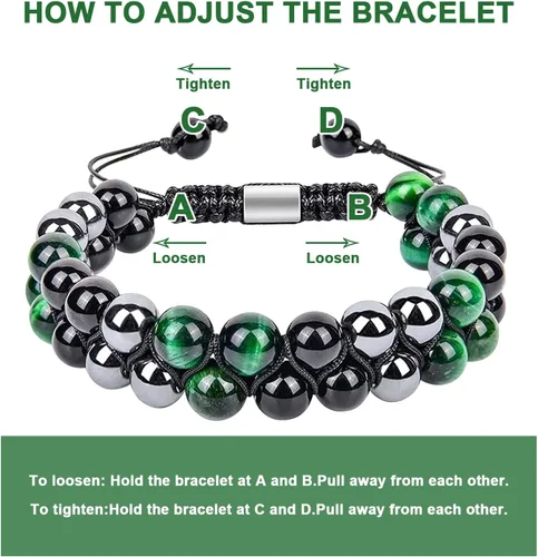 Miniatura 3 de Pulsera de triple protección de 0.315 in y 0.394 in para mujeres y hombres, pulsera de piedra natural, ojo de tigre natural, obsidiana y hematita