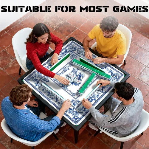 Miniatura 5 de Tapete Mahjong para Mesa, tapete de mesa Mahjong con flor azul, 31 x 31 pulgadas, antideslizante, reducción de ruido, tapete Mah Jong con bolsa