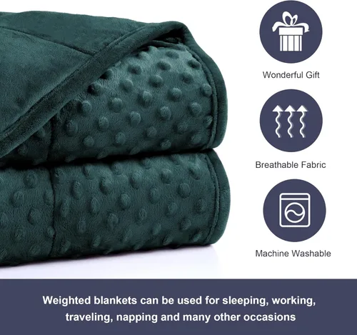Miniatura 4 de Alomidds Manta con peso (48"x72", 20lbs tamaño Twin - Verde), mantas con peso para adultos, refrescante, transpirable, suave y cómoda Minky, manta A