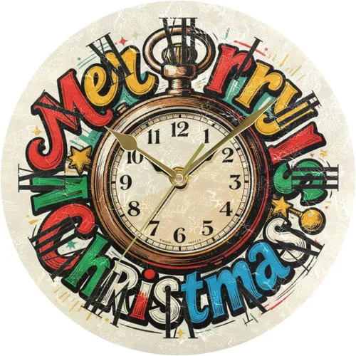 Feliz Navidad Vintage reloj de bolsillo 10 pulgadas redondo montado en la pared reloj silencioso creativo para aula dormitorio reloj de pared para