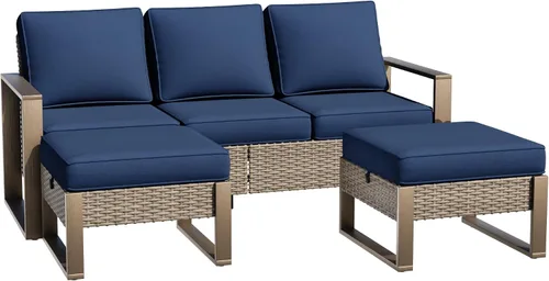 Miniatura 18 de Sofá de Mimbre Metálico para Patio de 75", Sofá Sillón de Ratán para Exteriores de 3 Asientos para Todo Tipo de Clima con Cojines Premium