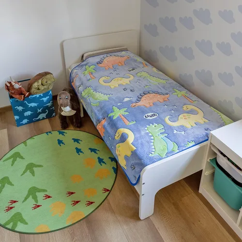 Miniatura 6 de Manta de dinosaurio que brilla en la oscuridad para niños, manta suave de forro polar azul. Gran regalo de dinosaurio para niños, nietos, bebés