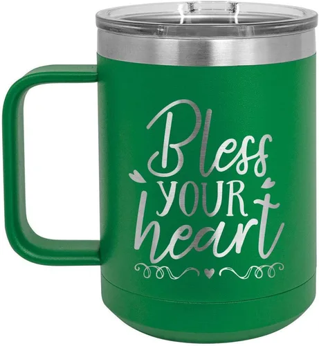 Miniatura 10 de BLESS YOUR HEART Taza de café blanca de 15 oz con tapa deslizante Taza de café de viaje aislada Ideas de regalos de cumpleaños o Navidad