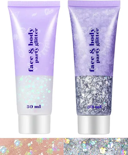 Miniatura 27 de Go Ho Gel de purpurina púrpura de sirena, purpurina holográfica para el cabello morado para niños y mujeres, lentejuelas gruesas para ojos, labios