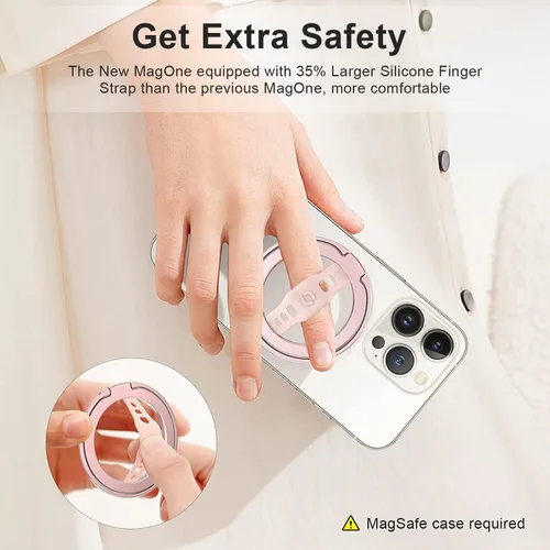 Miniatura 2 de EWA MagOne (actualización) Compatible con soporte MagSafe para teléfono con correa de silicona para el dedo, soporte de anillo magnético extraíble