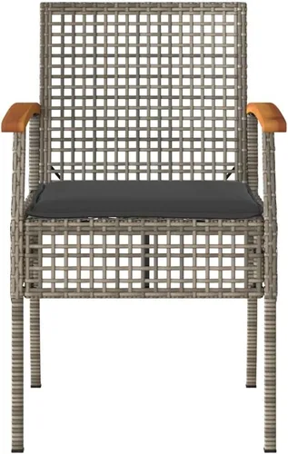 Miniatura 4 de Conjunto Bistro 3 Pièces Gris et Brun pour Balcon Petit Jardin, Table y Bois d'Acacia Chaises y Rotin Synthétique PE, Compact et Confortable