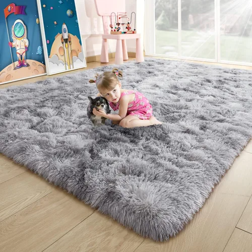 Miniatura 48 de Noahas - Alfombra suave y afelpada para habitación de niña y sala de estar, colorida, decoración para guardería, teñido anudado arcoíris, azul