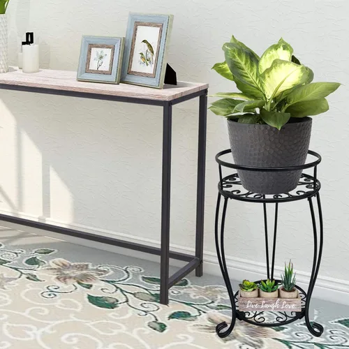 Miniatura 2 de CASIMR - Soporte para plantas de 2 niveles, estante de metal para macetas de 19.2 pulgadas de alto, estante múltiple para macetas para interiores