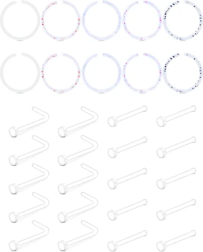 Miniatura 11 de JFORYOU Anillo de nariz acrílico transparente de 0.71 a 0.78 onzas (0.63-0.71 oz), joyería para el cuerpo para hombres y mujeres