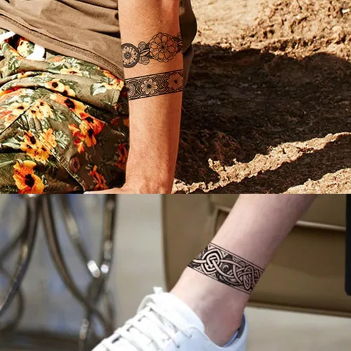 Miniatura 2 de GLARYYEARS Tatuaje Temporal de Banda para el Brazo - Paquete de 18 Tamaño Súper Largo, Tatuajes Falsos Realistas y Bohemios Estilo Polinesio Maorí