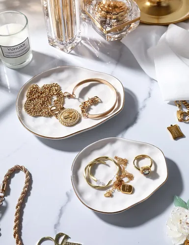 Miniatura 6 de AISBUGUR Plato de joyería, bandeja para joyas, plato para anillos, juego de 2 abalorios de gran capacidad para más joyas, cuenco de joyería