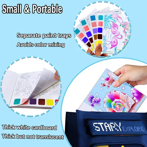 Miniatura 6 de JUNQIU Juego de 3 Sets de Pintura de Acuarela para Niños, Libros de Pintar con Agua, Libro de Pintura de Acuarela de Bolsillo, Artes y Manualidades