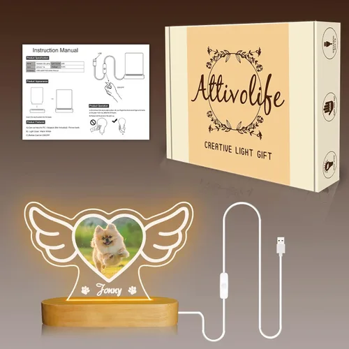 Miniatura 6 de Attivolife Luz nocturna de madera personalizada con temática de mascotas, lámpara LED de color cálido con el nombre de tu perro, imagen de perro