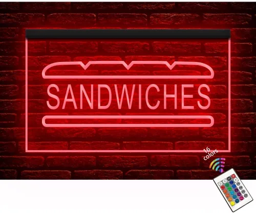 110115 Sandwiches Subs Shop Bar Cafe - Letrero de neón con luz LED (12 x 8 pulgadas, 16 colores por control remoto)