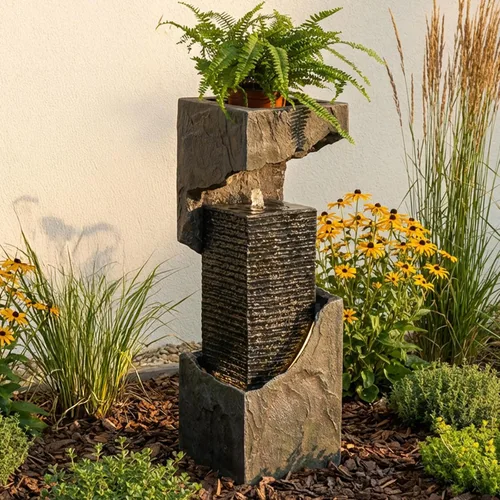Miniatura 14 de Bumilgar Fuente de Agua para Patio de 53" de Alto - Las 4 Tinajas Decorativas Modernas en Cascada, Fuentes de Jardín y Cascadas con Luces Cálidas