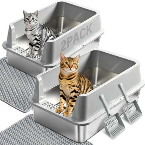 Miniatura 10 de Caja de arena de acero inoxidable con lados altos, pequeña caja de arena de metal para gatitos y gatos pequeños, cajas de arena para gatitos