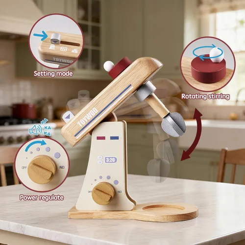 Miniatura 2 de Mezclador de juguete de madera para cocina de juego de niños Accesorios de cocina de juguete Juego de comida de madera con batidor, batidores Play