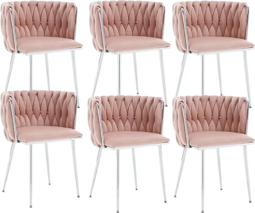 Miniatura 15 de Juego de 2 sillas de comedor de terciopelo, sillas tapizadas tejidas para sala de estar, sillas modernas de cocina y comedor, sillas decorativas
